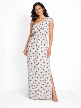 Club Monaco One Shoulder Floral Maxi Dress Size 4 Silk Blend Elegant Summer